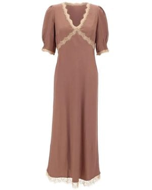 RIXO London Lace-Trim Balloon-Sleeve Midi Dress - Pink