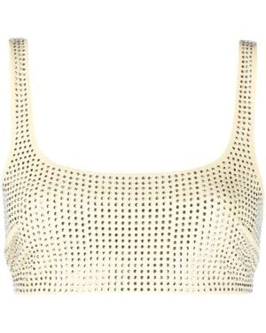Patrizia Pepe Crystal Embellished Crop Tank Top - Natural
