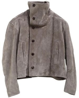 Rick Owens High-Neck Buttoned Jacket - Gray