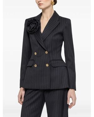 Nissa Floral Applique Pinstripe Blazer - Blue