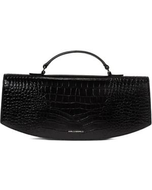 Karl Lagerfeld Karl Studio Crocodile-Embossed Top-Handle Clutch - Black