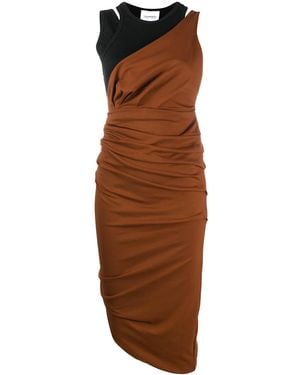 Lourdes Ruched Fitted Evening Dress - Brown