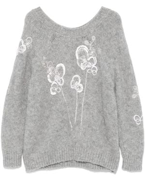 BERNADETTE Pullover Mit Blumenmotiv - Grau