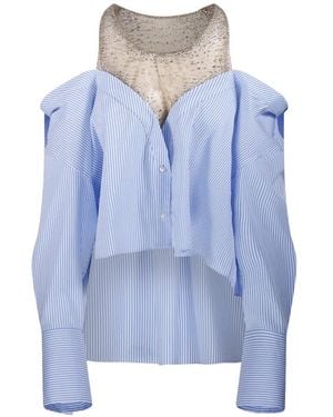 GIUSEPPE DI MORABITO Striped Crystal-Embellished Blouse - Blue