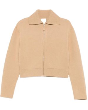 Allude Zip-Up Ribbed-Trim Cardigan - Natural