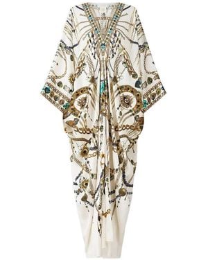 CAMILLA V-Neck Chain-Print Maxi Dress - White