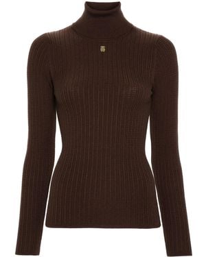 Sandro Ribbed Lyocell-Wool Turtleneck Sweater - Brown