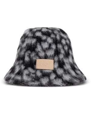 Fendi Leopard-Print Logo-Patch Bucket Hat - Grey