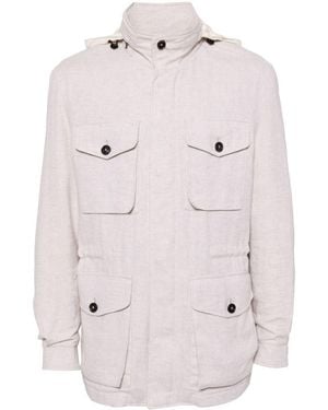 N.Peal Cashmere Hampton Herringbone Hooded Jacket - Natural