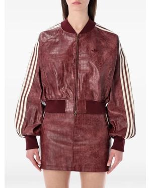 adidas Crocodile-Effect Stripe Bomber Jacket - Red