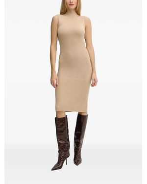 ARMANI EXCHANGE Ribbed High-Neck Midi Dress - Natural
