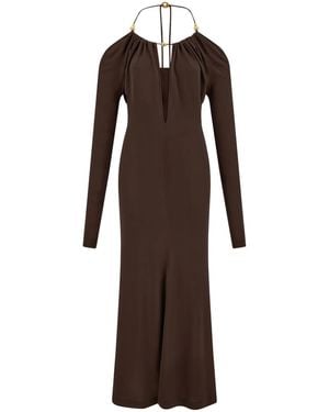 Ferragamo Long Crepe Dress - Brown