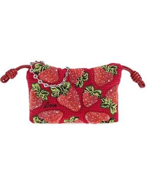 Loewe Flamenco Mini-Clutch Met Aardbeien-Patroon En Kralen - Rood