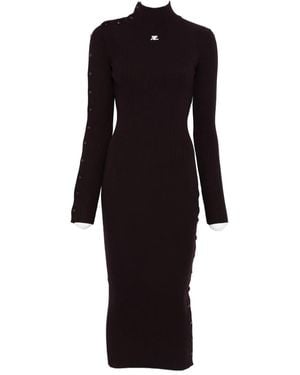 Courreges Ribbed Button-Detail Dress - Black