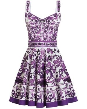 Dolce & Gabbana Majolica-Print Mini Dress - Purple
