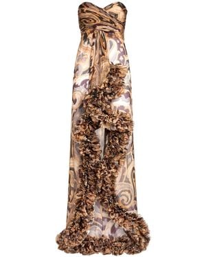 Etro Printed Silk Ruched Maxi Dress - Natural