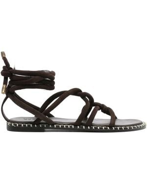 Ba&sh Cuba Leather Lace-Up Sandals - Black