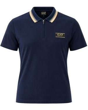 EA7 Logo-Patch Zip-Fastening Polo Shirt - Blue