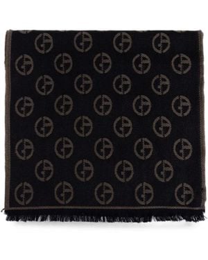 Giorgio Armani Monogram-Pattern Frayed Scarf - Black