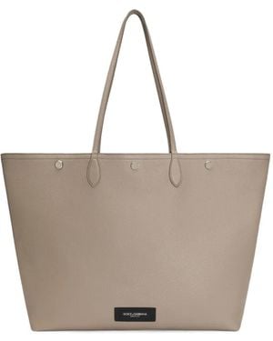 Dolce & Gabbana Essenza Logo-Patch Pebbled Tote Bag - Grey