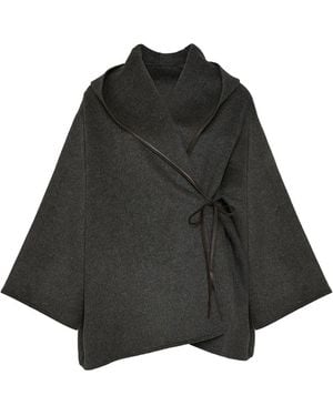 Yves Salomon Hooded Wrap Coat - Black