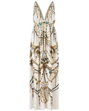 CAMILLA Open-Back Cape Dress - Metallic