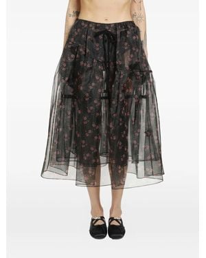 Simone Rocha Floral-Embroidered Skirt - Black