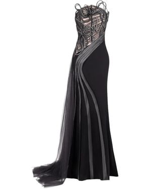 Gaby Charbachy Sculptural-Detail Strapless Maxi Dress - Black