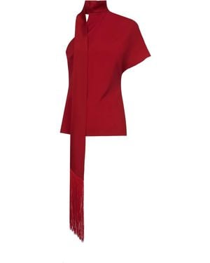 ‎Taller Marmo Absinthe Fringed One-Shoulder Blouse - Red