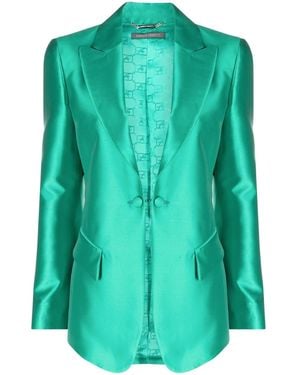 Alberta Ferretti Satin-Trim Single-Breasted Blazer - Green