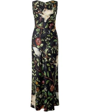 Roberto Cavalli Floral-Print Silk Dress - Black