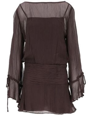 STAUD Beatrix Ruched-Waist Dress - Brown