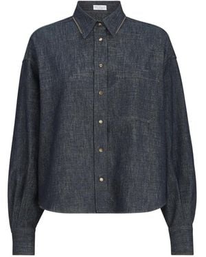 Brunello Cucinelli Sparkling No-Fade Denim Shirt With Shiny Collar - Blue