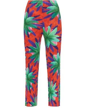 Pleats Please Issey Miyake Pleated Floral-Print Trousers - Red