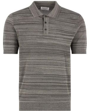 Roberto Collina Pointelle-Knit Striped Polo Shirt - Grey