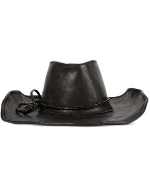 Ann Demeulemeester Chapeau D'Inspiration Western En Cuir Grainé - Black