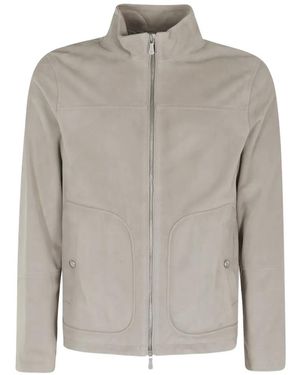 Eleventy Zip-Up Leather Jacket - Grey