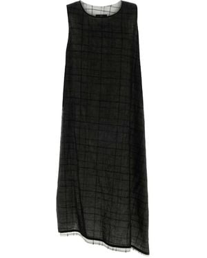 Y's Yohji Yamamoto Check-Pattern Asymmetric-Hem Dress - Black