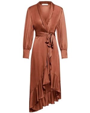 Zimmermann Ruffled Silk Wrap Midi Dress - Orange