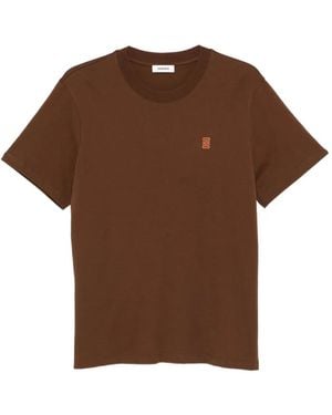 Sandro Leather Logo T-Shirt - Brown