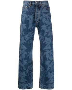 Palm Angels Palmity Palm Tree-print Jeans - Blue