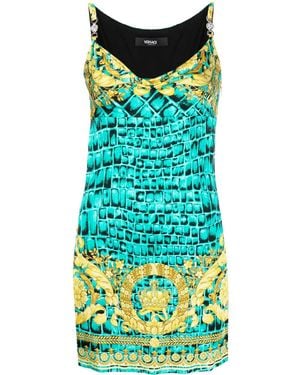 Versace バロッコダイル メドゥーサ '95 ミニドレス - ブルー