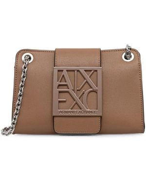 ARMANI EXCHANGE Logo-Plaque Chain-Link Cross Body Bag - Brown