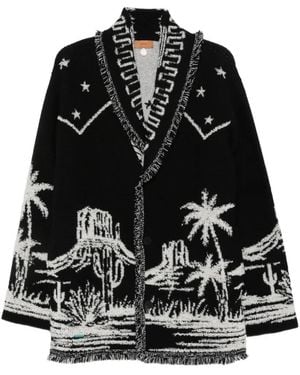 Alanui Cardigan En Maille Intarsia À Franges - Black