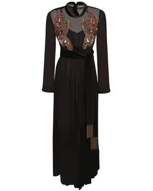 PHILIPPA 1970 Semi-Sheer Paisley-Embroidery Maxi Dress - Black