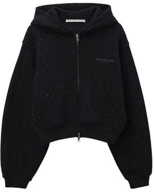 Alexander Wang Zip-Up Hoodie W/ All Over Hotfix - Black