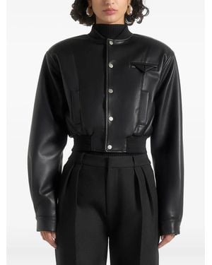 Manière De Voir Zina Leather Wide Shoulder Bomber Jacket - Black