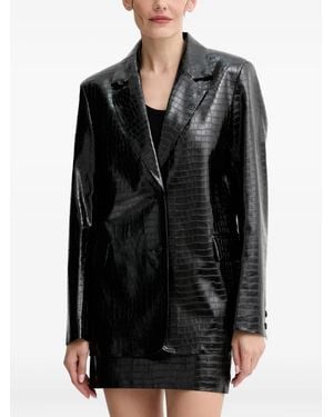 Isabelle Blanche Crocodile-Embossed Button-Up Blazer - Black