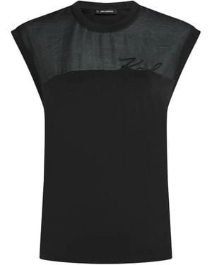 KARL LAGERFELD Signature Organza Tank Top - Black