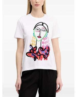 Desigual Kurzärmeliges T-Shirt Mit Print - Weiß